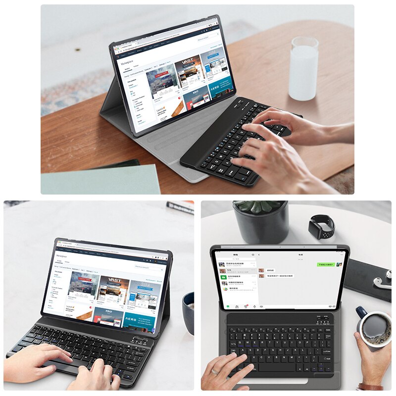 Tastaturhülle für samsung galaxy tab  s7 fe t730/s7 plus 12.4 "  t970, magnetische lederhülle mit kabelloser bluetooth-tastatur