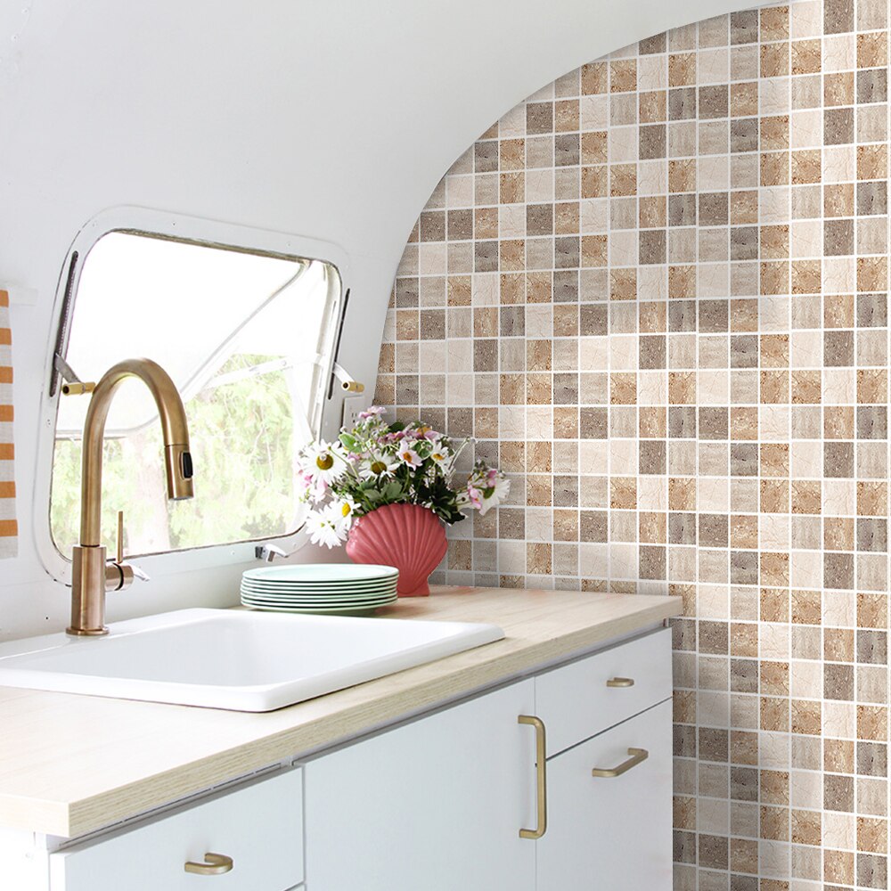 Funlife[r] 10*10cm*18 st mosaik dekorativ vattentät väggdekal för husbil badrum makeover kök hem kakel inredning: Färgglad marmor / 10 x 10 cm x 36 st 0.36 m 2