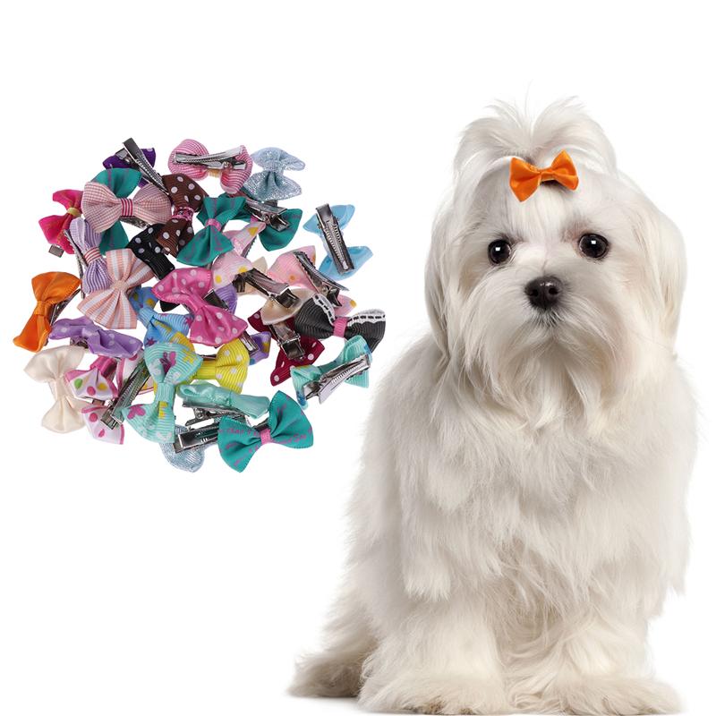 Nœud papillon en caoutchouc pour chien, 30 pièces, accessoires de toilettage faits à la main, ruban mixte, nœud de cheveux, couleur aléatoire