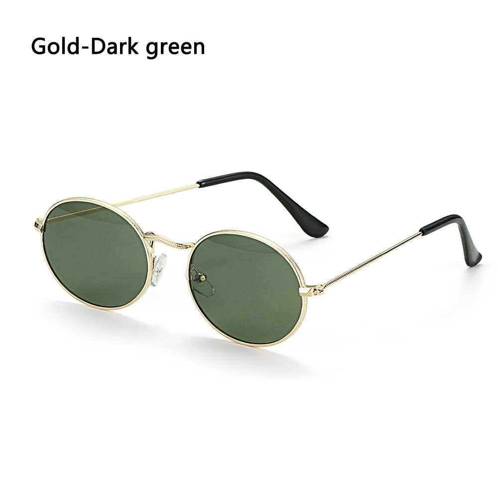 Vintage Small Metal Frame Oval Sunglasses Women Men's UV400 Shades Retro Sun Glasses Summer Beach Outdoor Hiking Eyewear: Gold-Dark green
