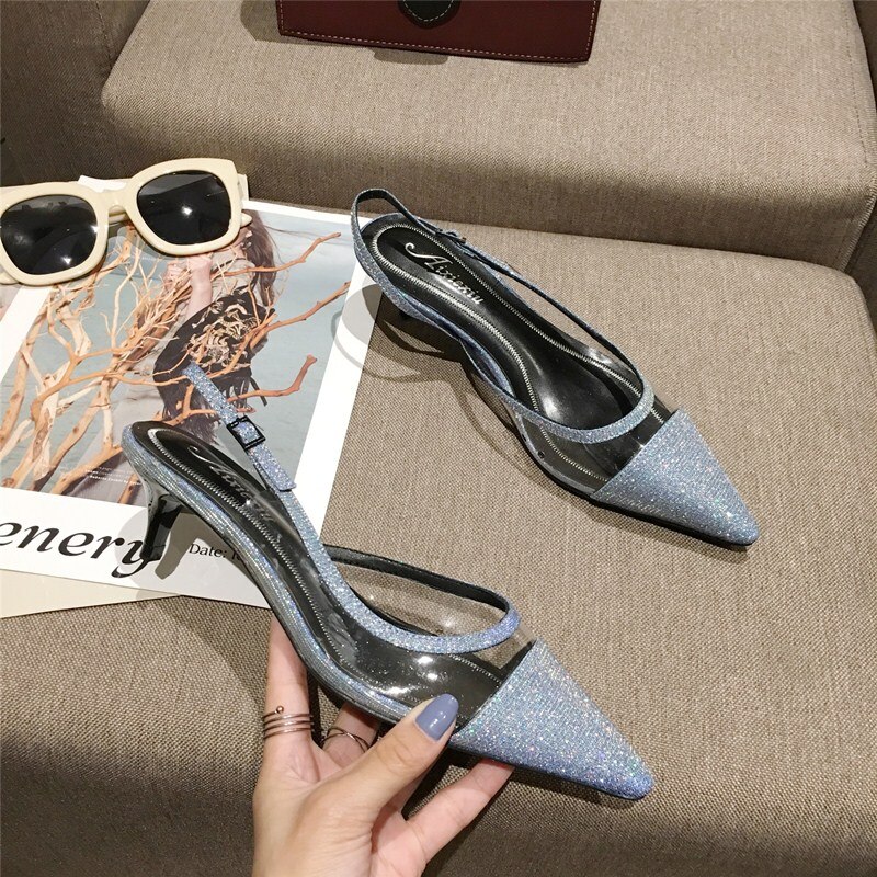 mixed colors slingback summer pumps buckle strap slingback classic pointed toe pretty girls hollow sandals med heels