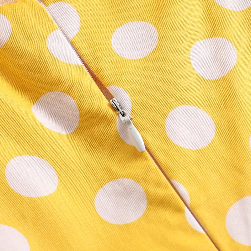 Tonval Yellow 50s Pinup Vintage Button Front Polka Dot Summer Tank Dresses Women Party Belted Cotton Midi Dress