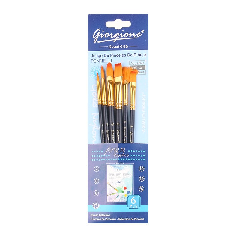 Juego de pinceles de Pintura Giorgione de nailon, Pincel plano Para Pintura al óleo, Pintura a Color agua, pinceles Para Pintura, suministros de arte: 6pcs