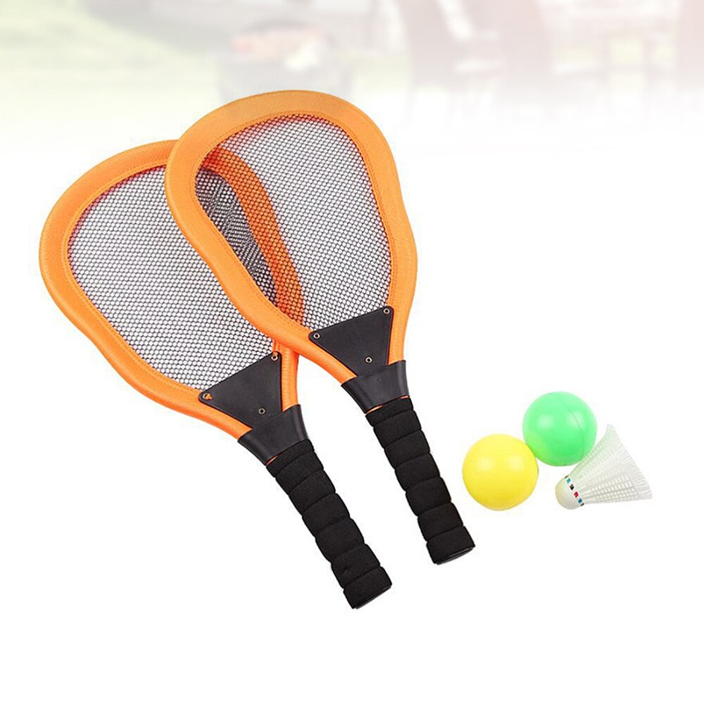 5Pcs Sport Speelgoed Kinderen Doek Art Tennisracket Badminton Strand Racket Kids Outdoor Benodigdheden (Rood 2 Stuks racket + 1Pc Badminton