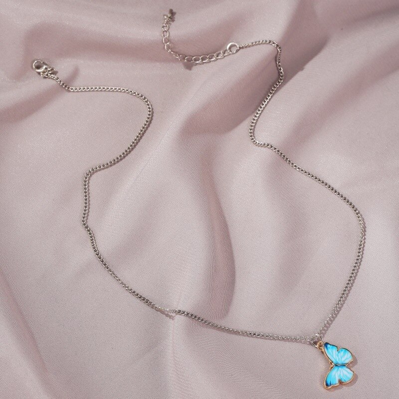 Collier papillon bleu violet pour femmes, pendentif Simple à la , chaîne en métal, bijoux: B