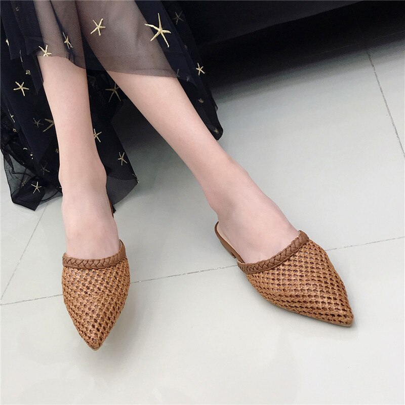 Vrouwen Wees Lage Hak Slippers Zomer Riet Geweven Rotan Gras Sandalen Strand Schoenen Vrouwen Slippers Platte Schoenen slides