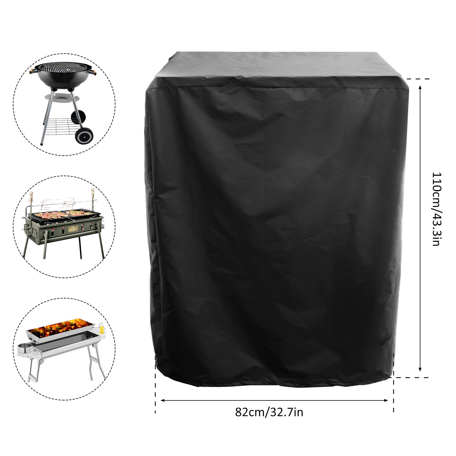 Grill Cover Round Rectangle Outdoor Waterproof Oxford Cloth Stove BBQ Protective Covers Heavy Duty Dustproof Garden Accessories: grey