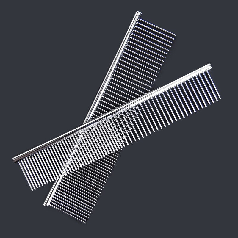 Pet Stainless Steel Comb Cat and Dog Comb Grooming Tool Poodle Finishing Butter Comb with Different Spaced Rounded Teeth 19cm
