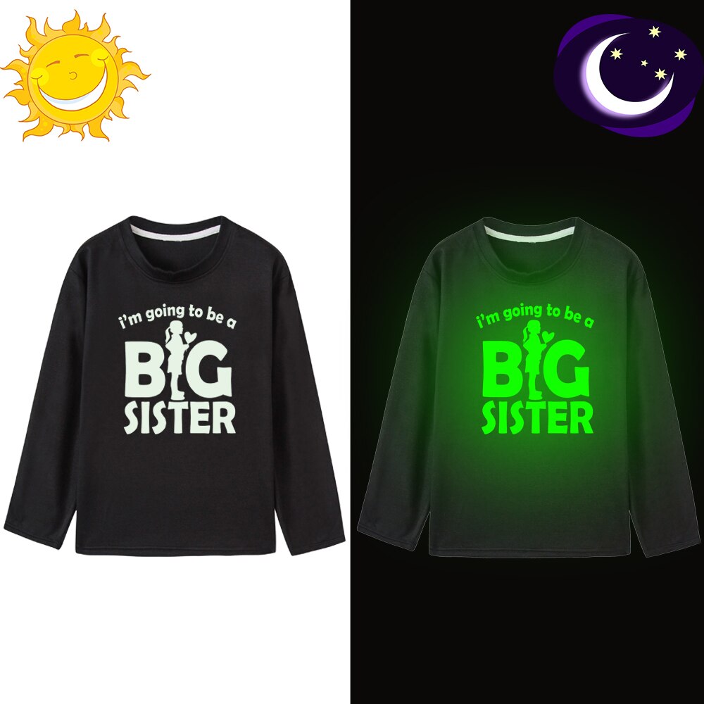 Jag ska bli storasyster bror rolig lysande barn t-shirt småbarn flicka pojke långärmad tillkännagivande nattlysande t-shirt: 49 z 8- kltbk- / 5t