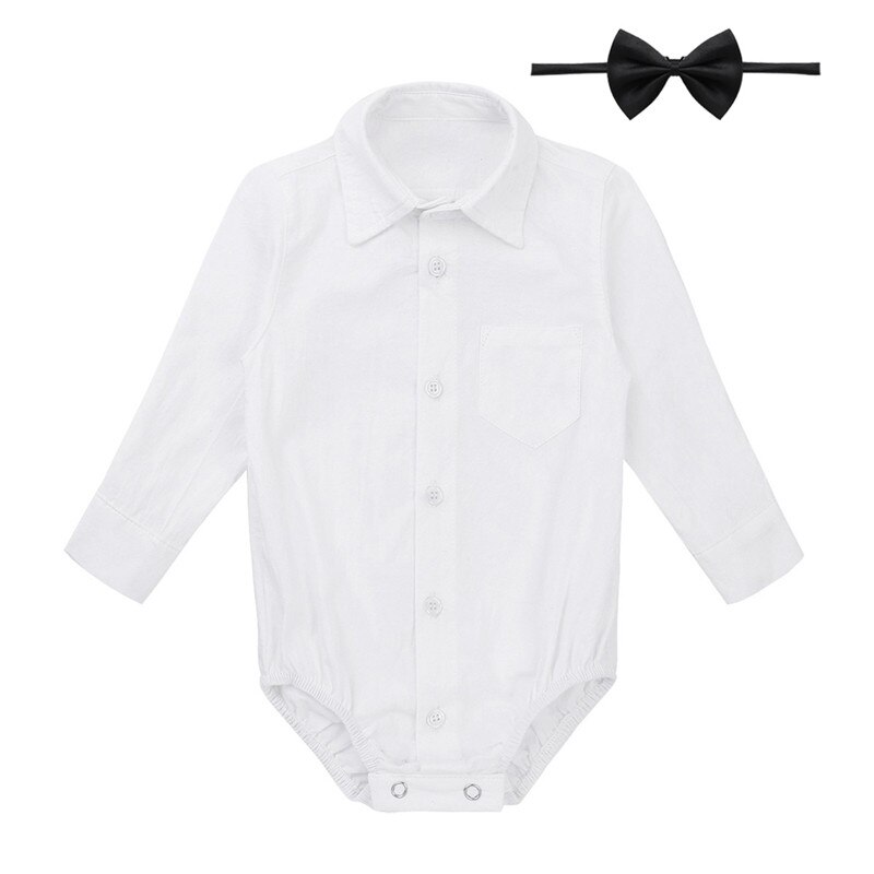Kleinkind Baby Jungen Baumwolle Strampler Herbst Langen Ärmeln Formale Gentleman Hemd Strampler Gesamt mit Schwarz Fliege einstellen: 1 / 24M