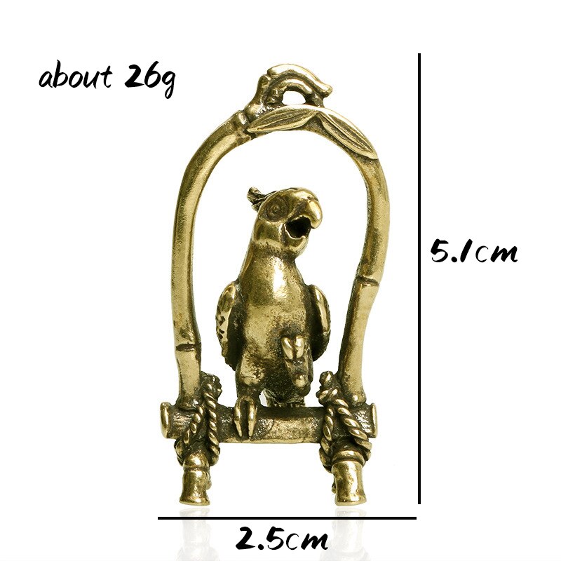 Antieke Koperen Ambachten Vogelkooi Papegaai Beeldjes Miniaturen Desktop Ornamenten Messing Dier Vogel Sleutelhanger Hanger Sieraden Decors