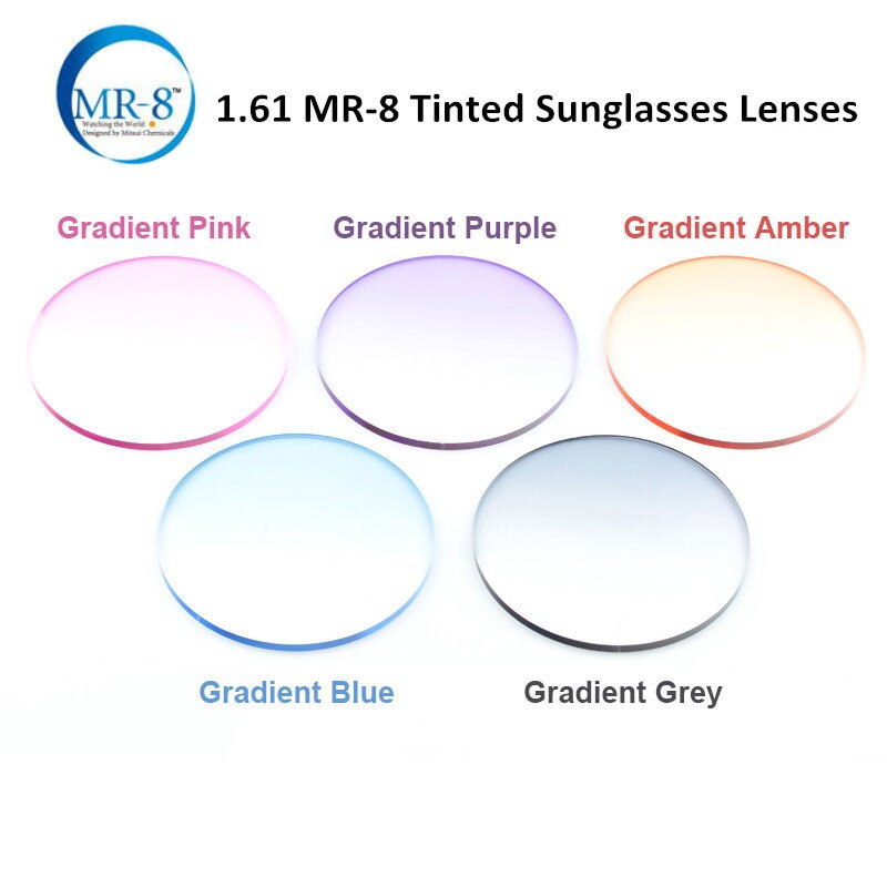 1.61 indeks mr -8 super-hård gradientfarvet recept sol-linse hmc emi anti-uv optisk linse ideer til trimning af kantløse briller