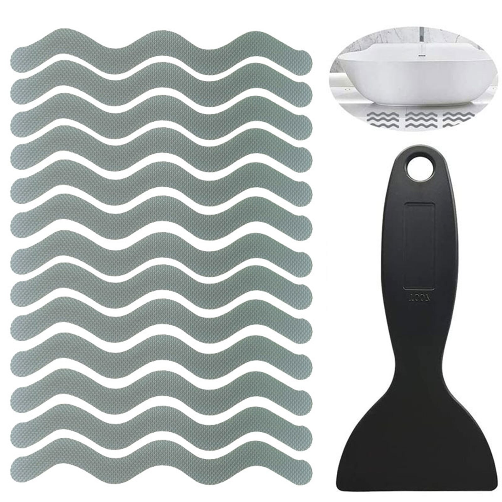 24Pcs S Wave-shaped Non-slip Strip Crushed Stone Texture Safety Transparent Bathroom Accessory