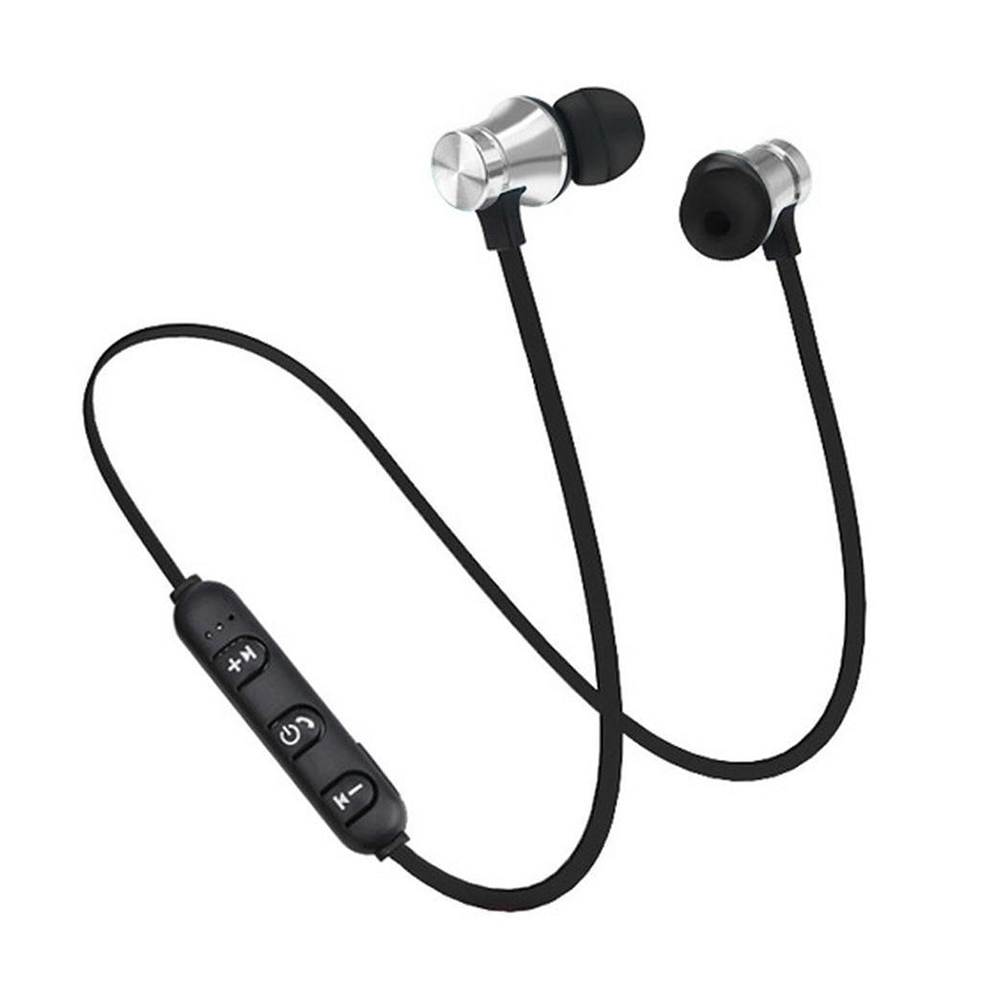 Auriculares intrauditivos con banda para el cuello y micrófono XT11, Auriculares inalámbricos con Bluetooth de adsorción magnética, deportivos, para videojuegos, con cable para todos los teléfonos: Plata