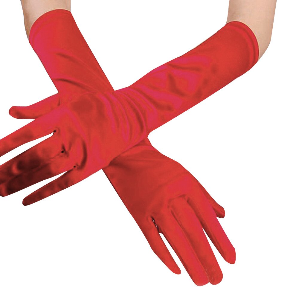 Womens Satin Long Gloves Opera Evening Party Prom Gloves Stretch Satin Gloves Gloves banquet guantes mujer elegante: Red 