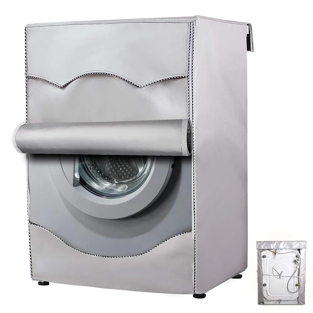 Washing Machine Cover Polyester Fibre Waterproof Front Load Laundry Dryer Cover Sunscreen Laundry Silver Coating Dustproof Cover: Light Grey / 60xx60x85cm