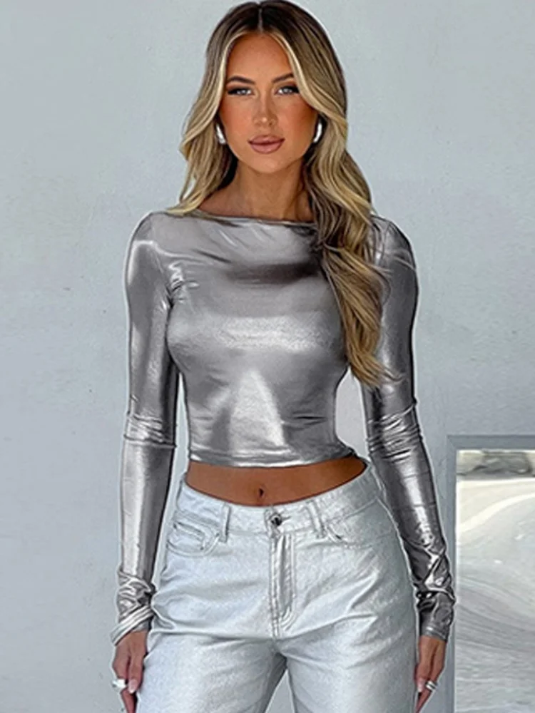 Crop top met lange mouwen voor dames, esthetische t-shirts met ronde hals, slim fit,  y2k accessoires, kleding, felgekleurd, streetwear, roupas femininas estilosas