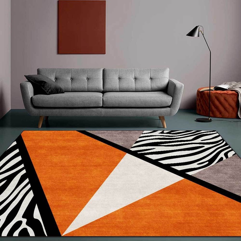 Creatieve Geometrische Woonkamer Tapijt Oranje Zebra Patroon Karpetten Licht Luxe Stijl Slaapkamer Nachtkastje Decor Antislip Vloer mat