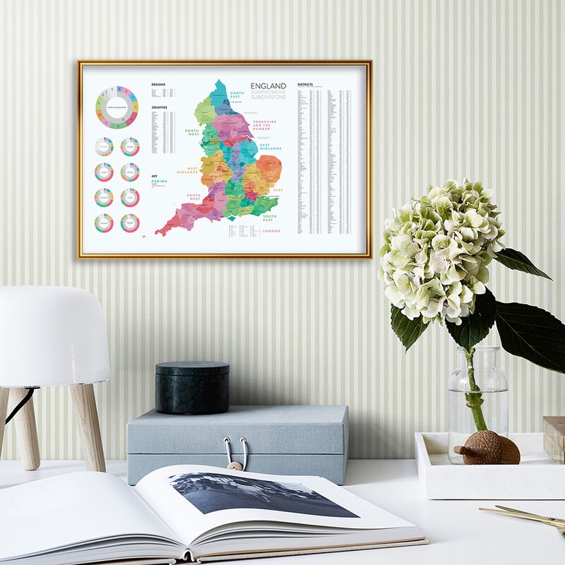 59x42cm Map of England Canvas World Wall Map Poster Home Decor Wall Paper Office Supplies Detailed England Map for Culture