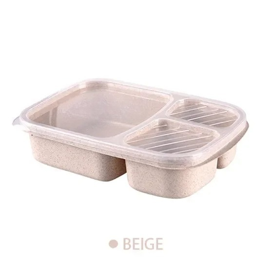 Wheat Straw Lunch Box Portable Bento Box With Compartment Picnic Bento Box Fruit Container Microwave Oven Dinnerware for Student: Beige