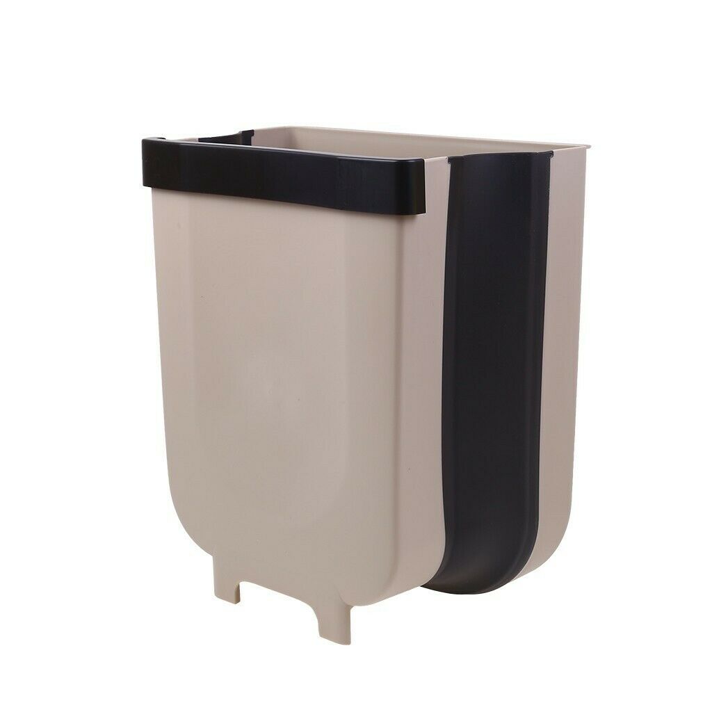 Wall Mounted Folding Waste Bin Kitchen Cabinet Door Hanging Trash Can Waste Bins: Beige / L