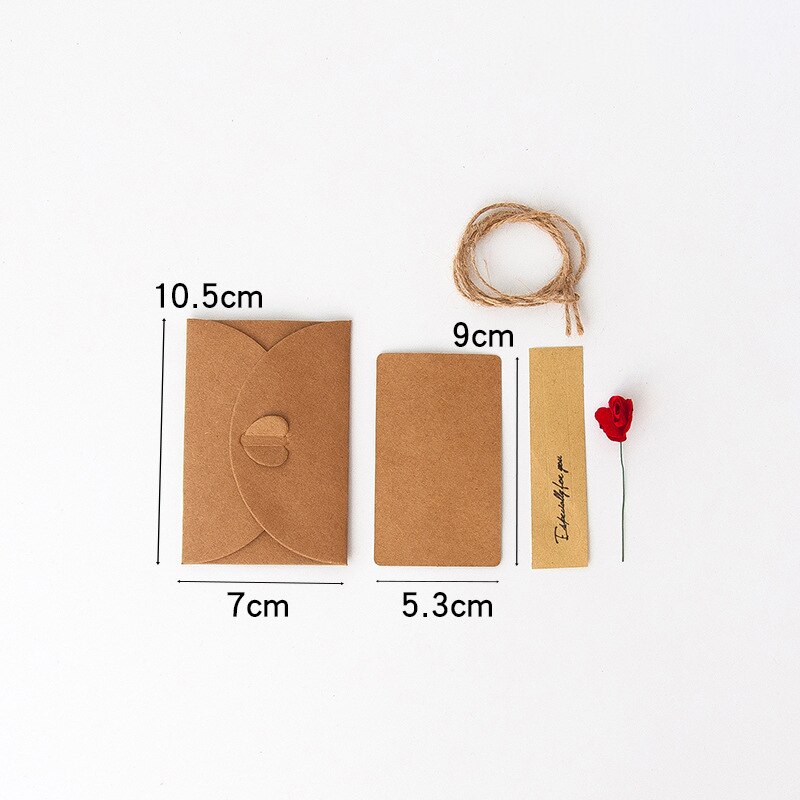 3Pcs Mini Envelope Vintage DIY Kraft Paper Invitation Greeting Card W/ Handmade Dry Flower Wedding Party Invitation Card: model c