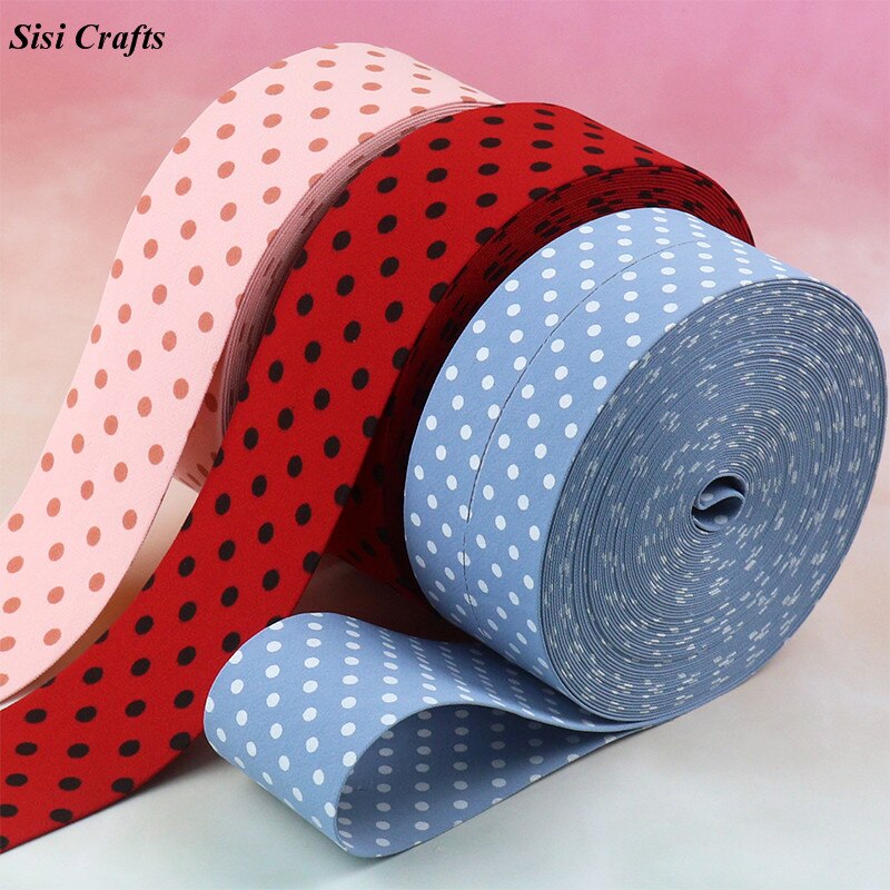 Sisi Crafts 10 25 50mm Print Layering Fabric Tape Grosgrain Ribbon Dots Bias DIY Garment Hair Bow Tie Collar Handmade Accessory