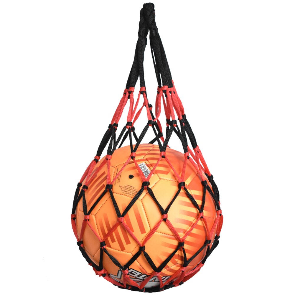 Football Net Bag Nylon Bold Storage Bag Single Ball Carry Portable Equipment Outdoor Sports Soccer Basketball Volleyball Bag: Black Red 65cm