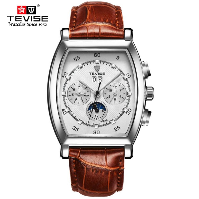 Rétro rectangulaire multi-fonction hommes montres haut de gamme de luxe automatique mécanique montre hommes étanche calendrier horloge