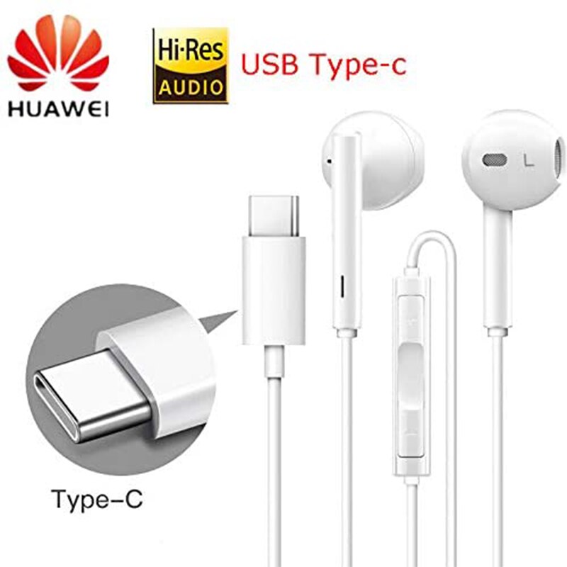 Huawei Oortelefoon CM33 Usb Type-C In Ear Wired Mic Volume Controle Headset Voor Huawei Mate 10 Pro P20 por P30 Pro