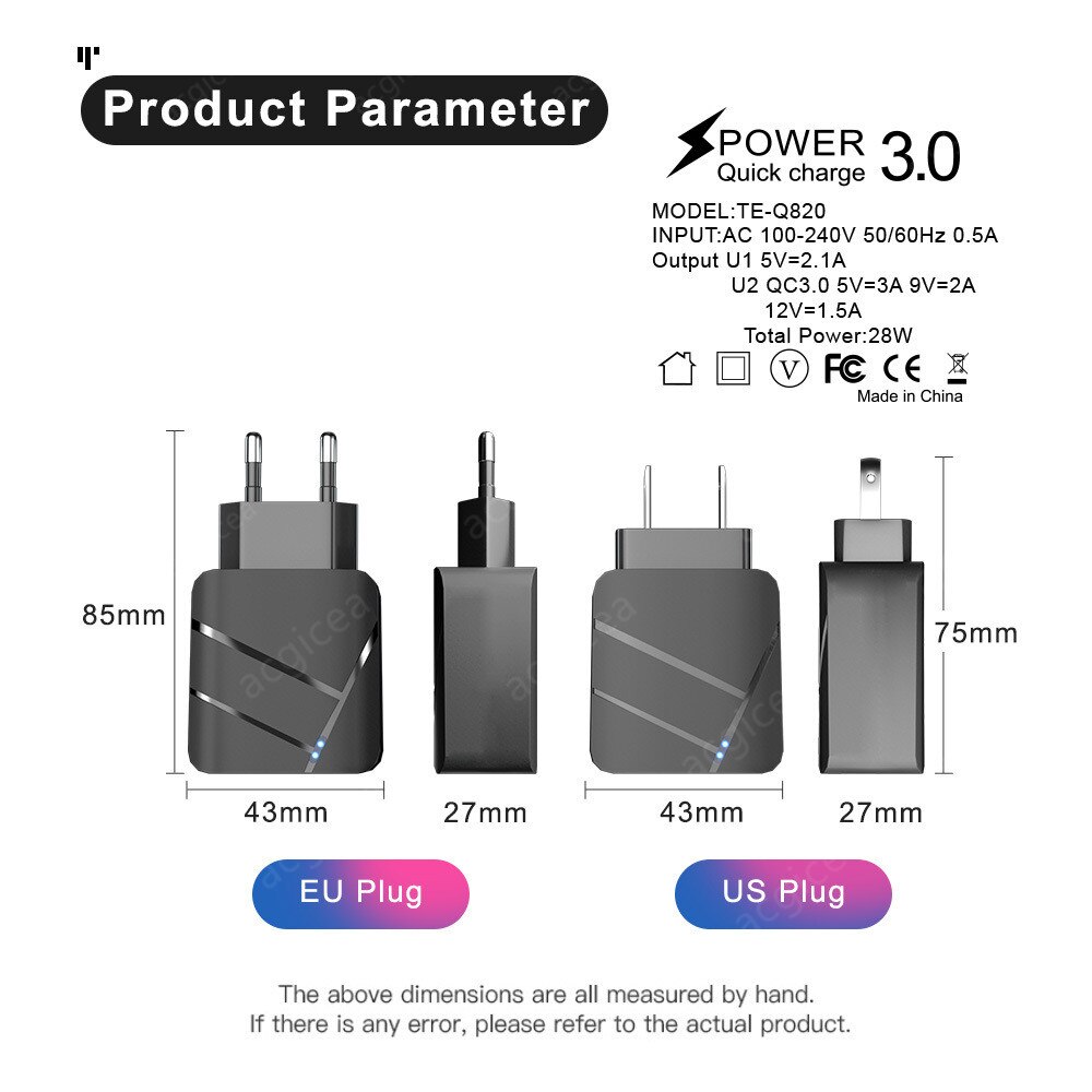 Cargador de teléfono con 2 puertos USB, dispositivo de carga rápida 3.1A, pantalla LED 3,0, para iPhone 12 Pro, Samsung S20, adaptador de pared de la UE