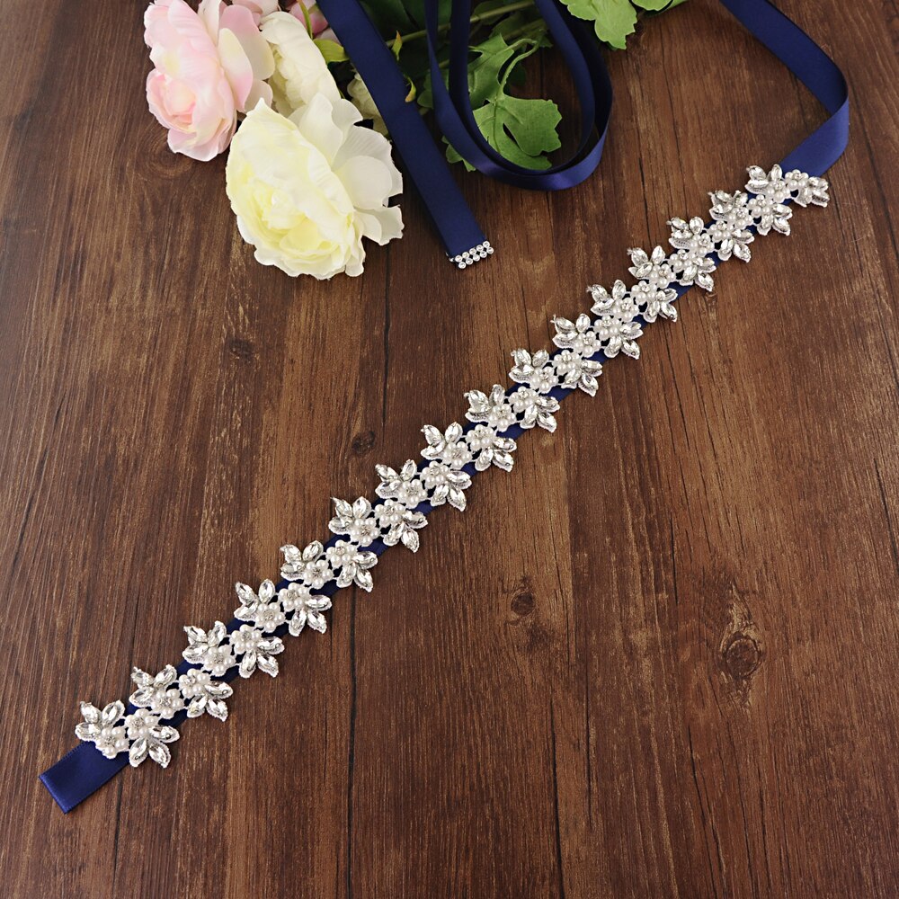 Luxe parelriem voor trouwjurken, bruidsjurkaccessoires, bruidsjurkriem, bruidsmeisjesriem, avondfeestjurkriem, scs 275: Marineblauw