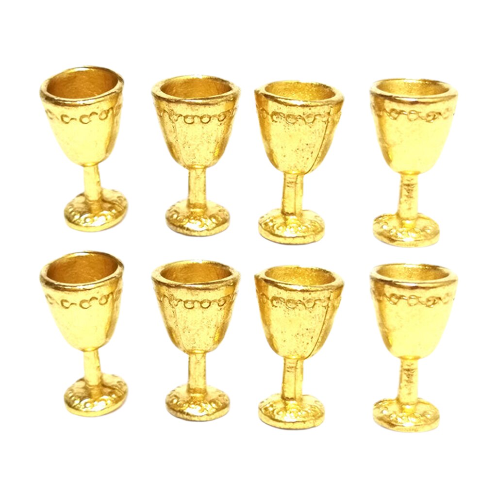8Pack von Puppenhaus Miniatur Goldene Wein Tasse Becher Bausätze 1/12 Skala Dekor golden