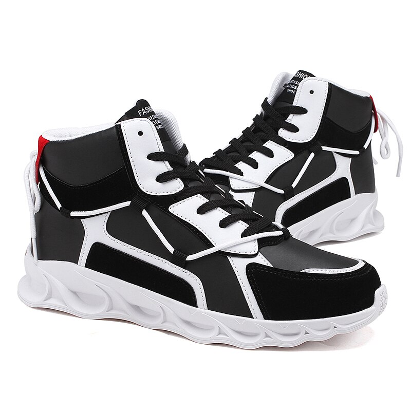 Män fritidsskor läder män skor sneakers bekväma promenadskor lätt gummi vattentät par sneakers: Svart / 43