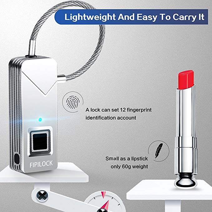 Candado de seguridad biométrico con huella digital portátil, candado antirrobo, bolsa de Golf, Maleta, casillero de gimnasio