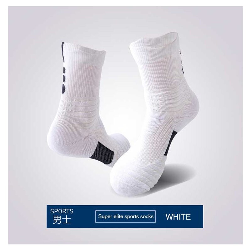 Calcetines deportivos térmicos gruesos súper Elite No deslizantes calcetines de baloncesto hombre UE 38-44 de alta elasticidad al aire libre senderismo deporte Nylon: Blanco