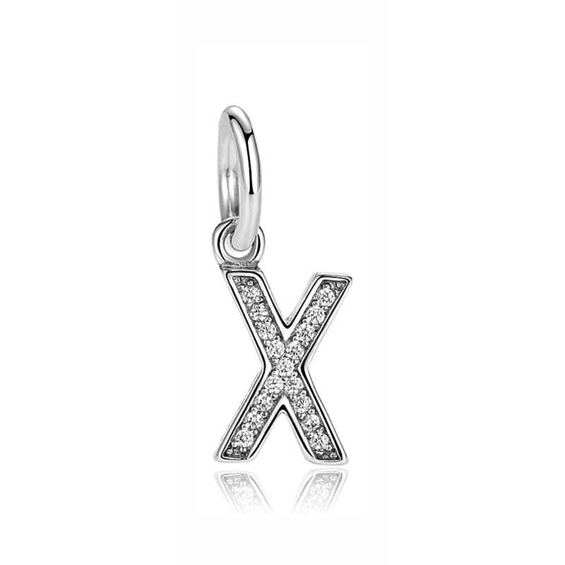 Original 100% de Plata de Ley 925 del encanto del grano de A-Z cartas colgante encantos alfabeto pulseras de las mujeres la fabricación de la joyería DIY: X