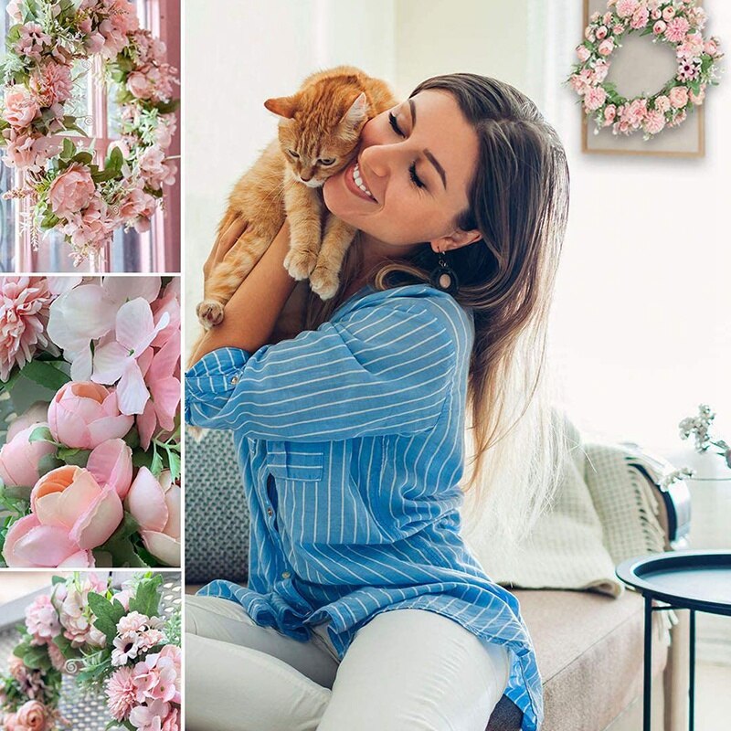 Realistyczne ręcznie różbyć winnym wianki na frontowe drzwi, okna, wesele, dekoracje ścienne-17 Cal sztuczne wianki na drzwi