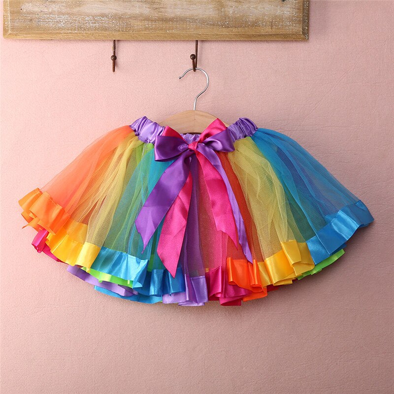 STOCK Kids Girls Lovely Colorful Tutu Skirt Rainbow Tulle Mini Skirt