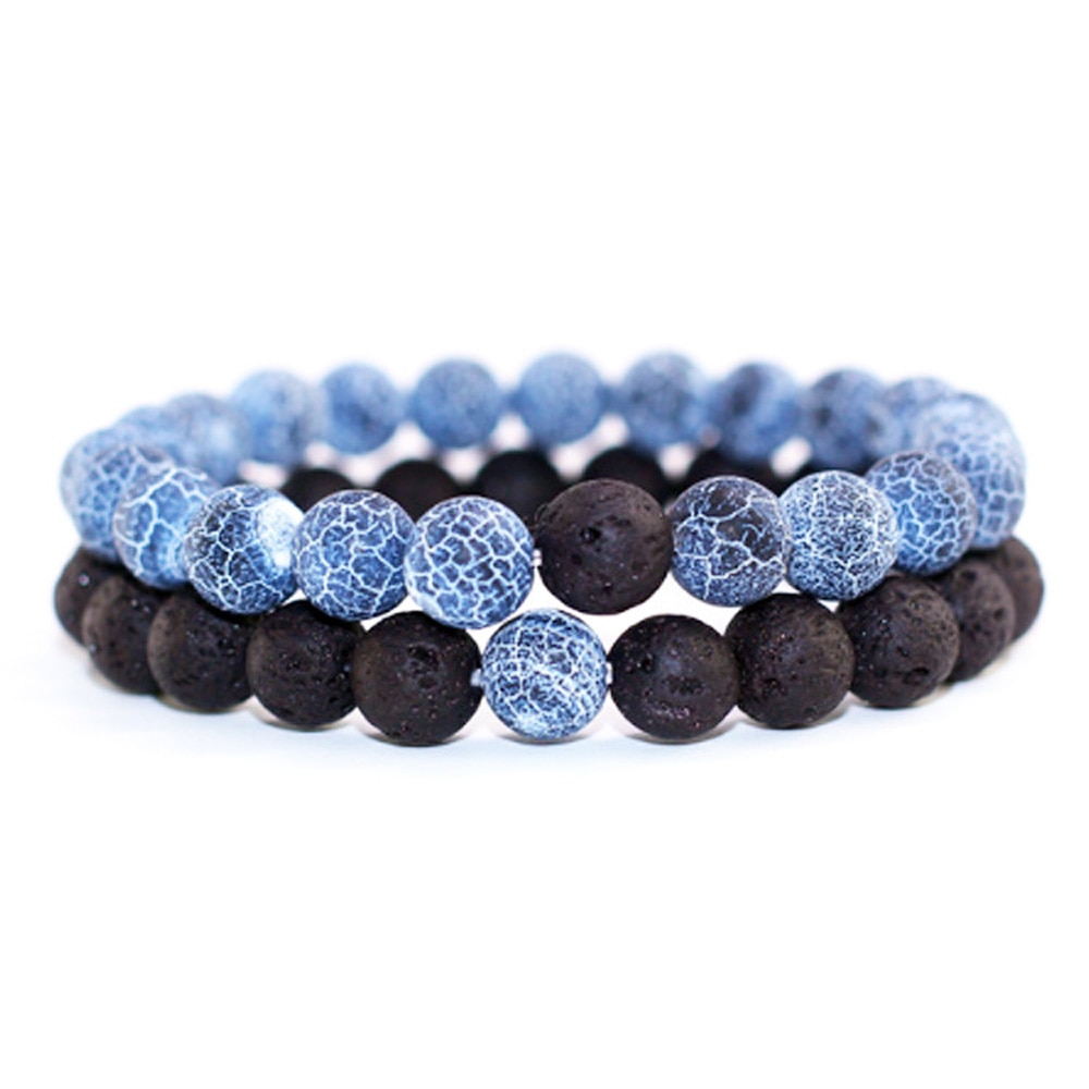 8mm natursten perler blå forvitret lava par elskere armbånd yoga beaded armbånd jubilæum for kvinder mænd smykker: 2 stk jbr 580017026672