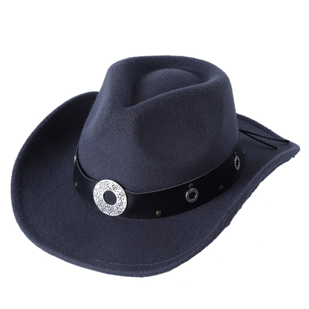 Sombrero de ala ancha con cinturón para hombre y mujer, gorro cálido de Jazz, Color sólido, para invierno y otoño: Gris oscuro
