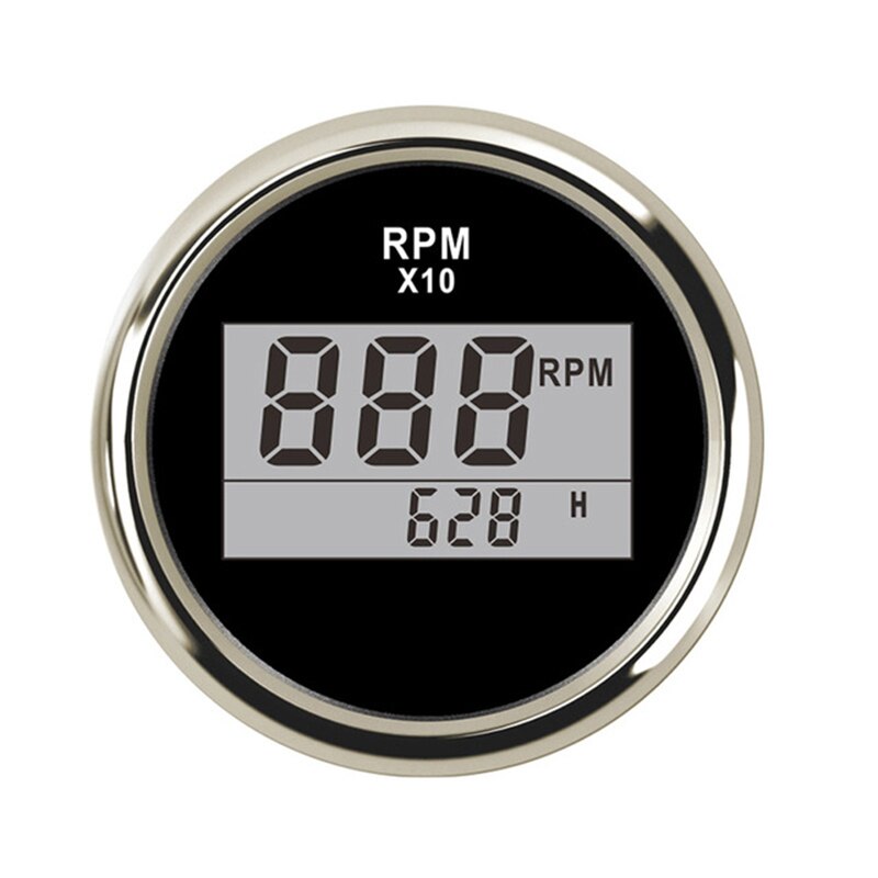 52mm digitala varvräknare 0-9990 rpm motor timmätare lcd-mätare med röd bakgrundsbelysning 9-32v passar för båt bil lastbil motorcykel: Bs