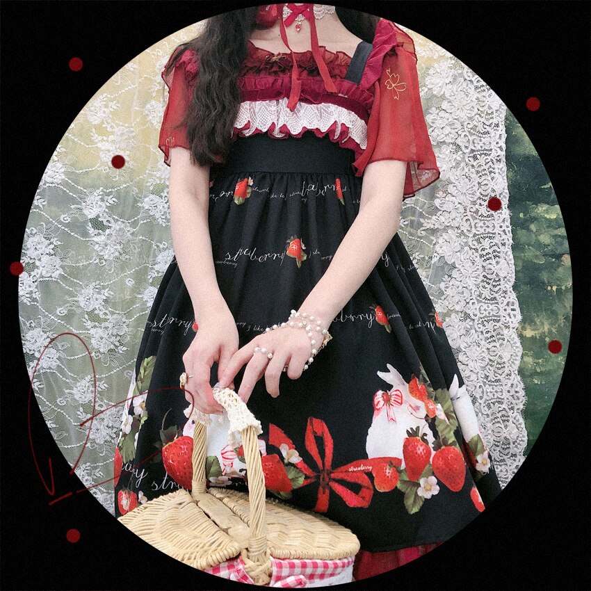 Kawaii Girl Gothic Ruffle Cosplay Jsk Vintage Dress Princess Tea Party Lace Sweet Bowknot Printing Jsk Lolita Cos Cute Dress: Black