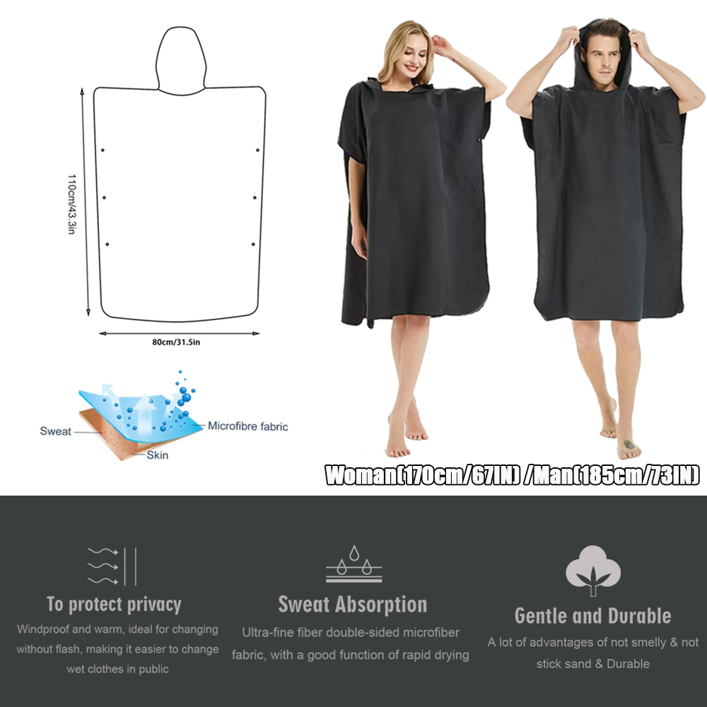 Mikrofaser-Kapuzenhandtuch für Männer und Frauen, Schwimmen, Strand, Reisen, schnell trocknend, Wickelmantel, Umhang, Badetuch, Bademantel, Surfen-Poncho, Sauna, Spielen