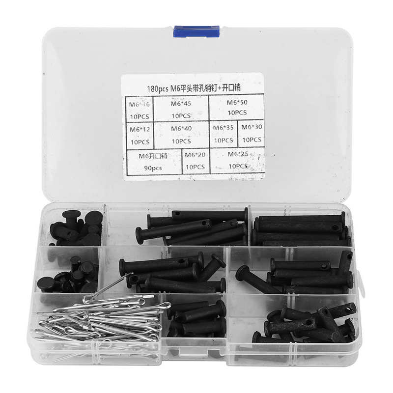Pins Set M6 Flat Head Dowel Pin with Hole & Cotter Pin with Storage Box