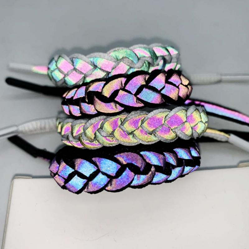 Holographic Baby Lion Reflective Peach Heart Bracelet Couple Black and White Bracelets Shoelace Knitting Hand-Woven