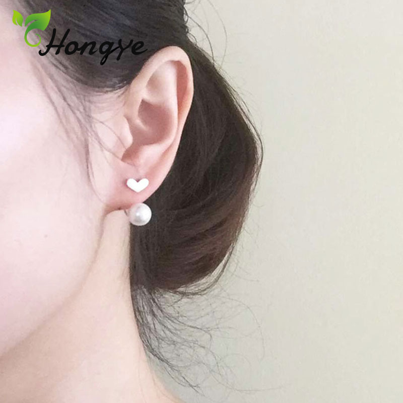 Hongye Vrouwelijke Echte 925 Zilveren Studs Oorbellen Zoete Hart Vrouwen Natuurlijke Parels Oren Sieraden Voor Bruiloft/Party/Anniversary brincos