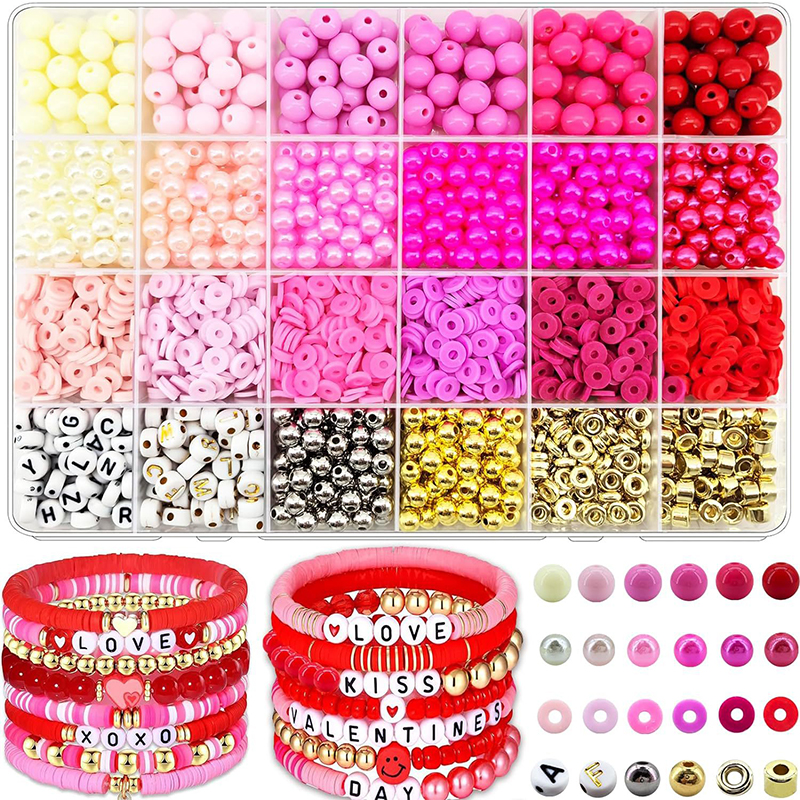 2220 stks Klei Kralen Armband Maken Kit 24 Kleuren Platte Preppy Kralen Polymeer Klei Kralen voor Vriendschap Armbanden Maken Craft DIY: Rhodium Plated
