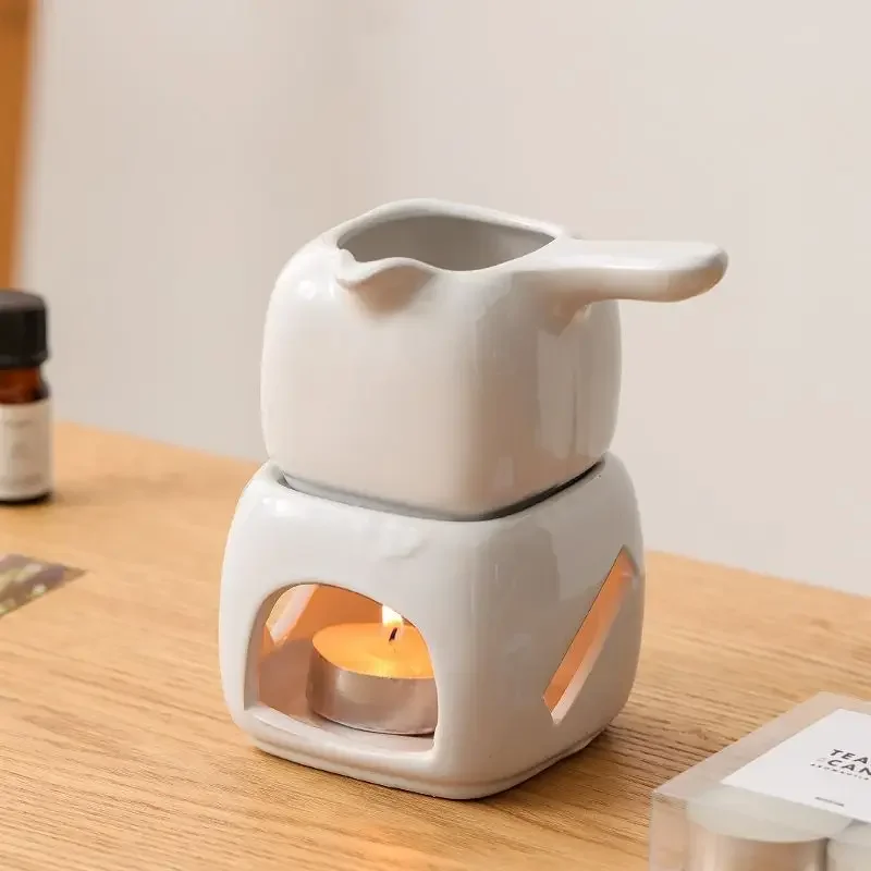 Stor rökelsebrännare för eteriska oljor i keramik, skönhetssalong, aromaterapilampa, skållningsskyddande handljushållare, klubbhustevärmare: Vit