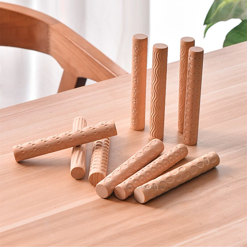 Large Wooden Texture Mud Rolling Mud Board Printing Embossing Stick Wood Grain Rolling Mud Pin Clay Sculpture Modeling Tools